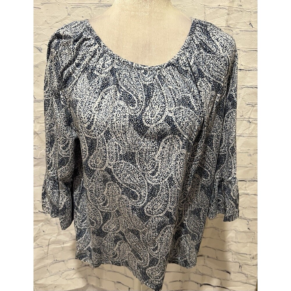 Michael Michael Kors Women's Paisley Bell Sleeve Boho Peasant Top Size Large